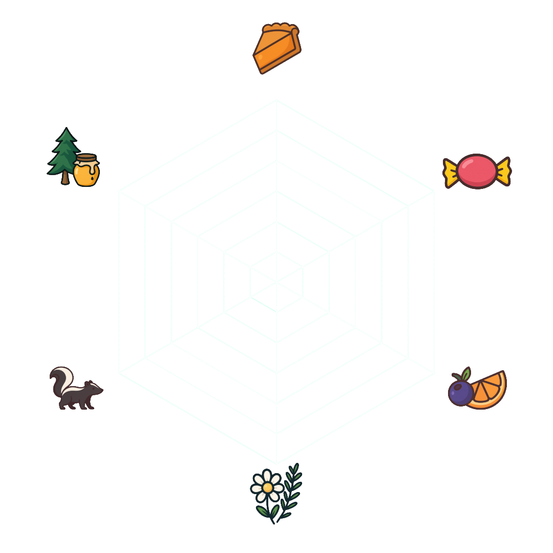 Colorful, abstract 3D cube with six surrounding icons: honey jar, toast, wrapped candy, blueberry, flower, and squirrel.