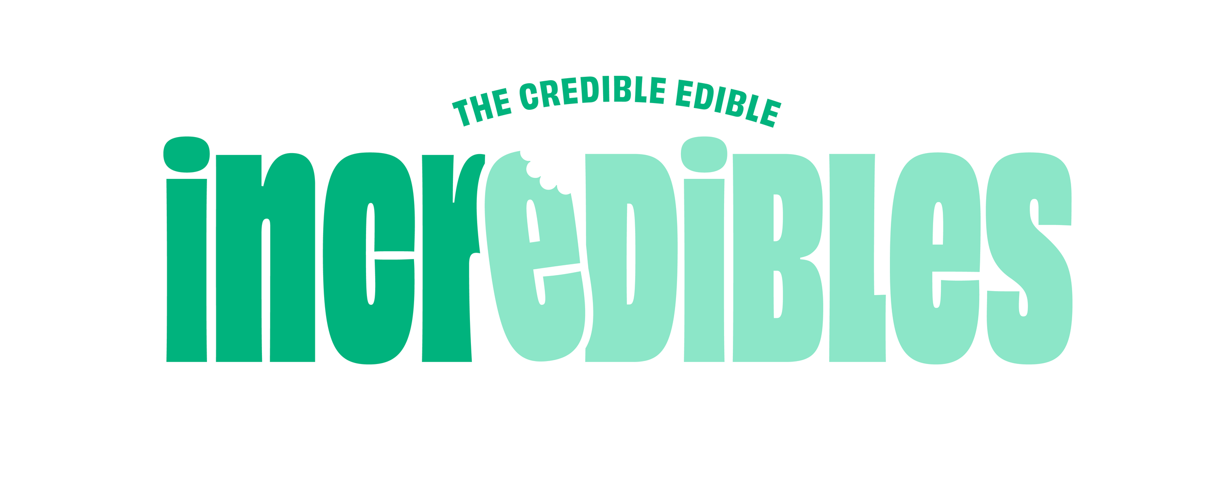 Logo for 'The Credible Edible Incredibles' featuring stylized text in green shades on an oval white background.