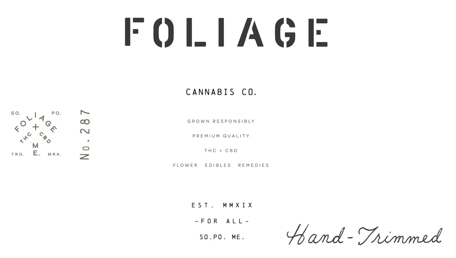Custom handmade script logo and stencil logotype lockup for Foliage Cannabis Co. by Murphy Empire Branding & Design