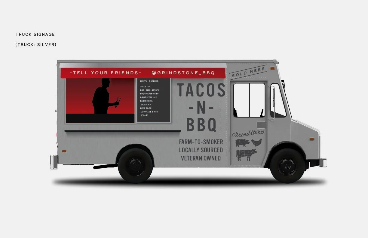 Texas-style food truck graphics and signage for Grindstone BBQ by Murphy Empire