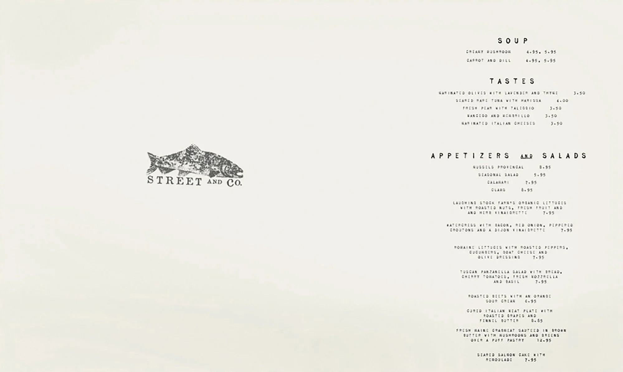 Custom logotype, mark, and menu design for Street & Company by Murphy Empire Branding & Design