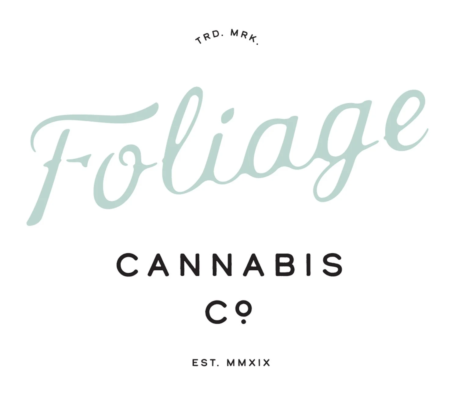 Custom handmade script logo and stencil logotype for Foliage Cannabis Co. by Murphy Empire