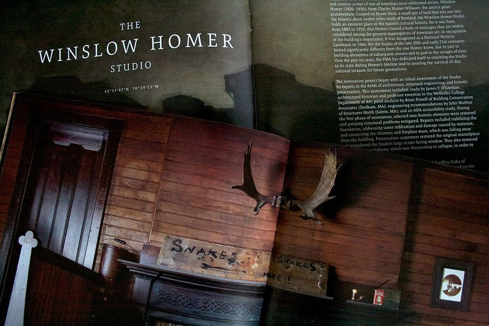 Winslow Homer Studio booklet interior spread, commissioned by Portland Museum of Art, design by Murphy