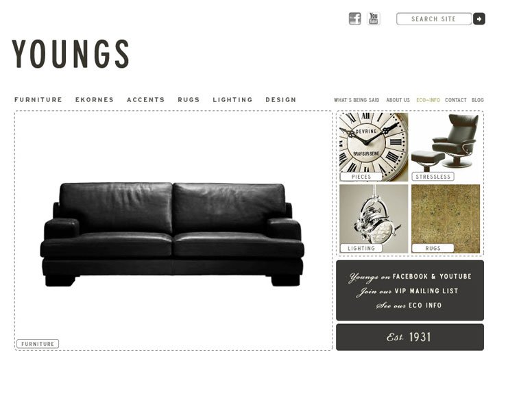 Website furniture page design for Youngs Furniture by Murphy Empire Studio