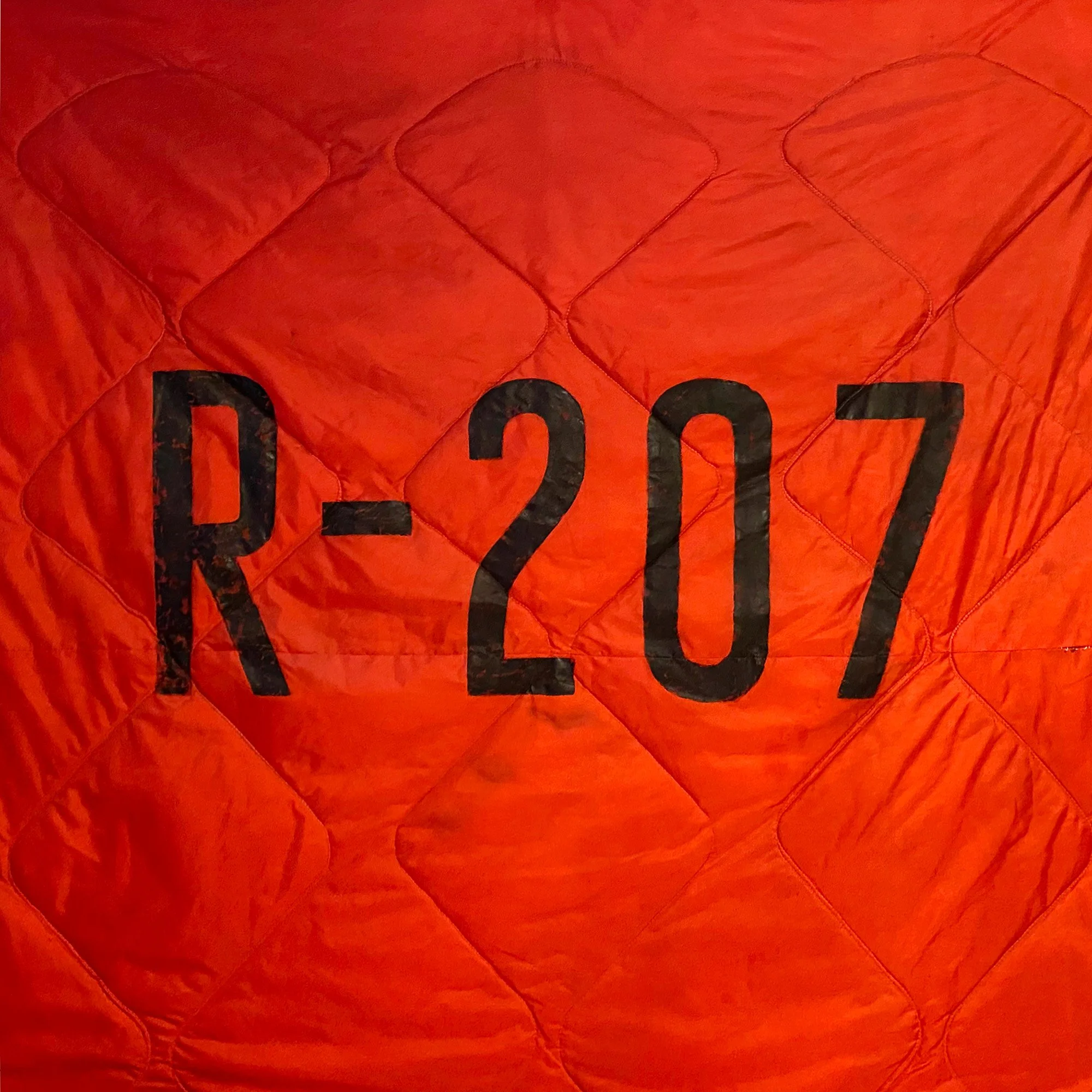 'R-207', 2003, oil on found vintage sleeping bag, 84"x84", hand painted by Ken Murphy