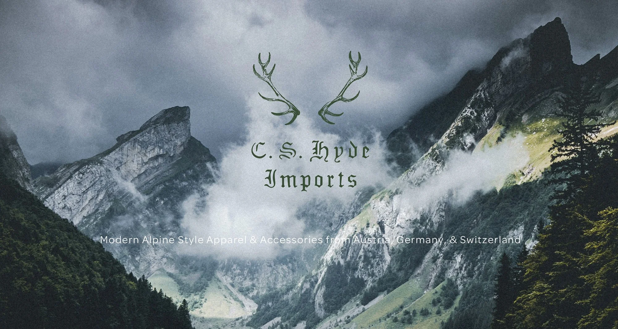 Custom Austrian style logo design and website header layout for C. S. Hyde Alpine Imports