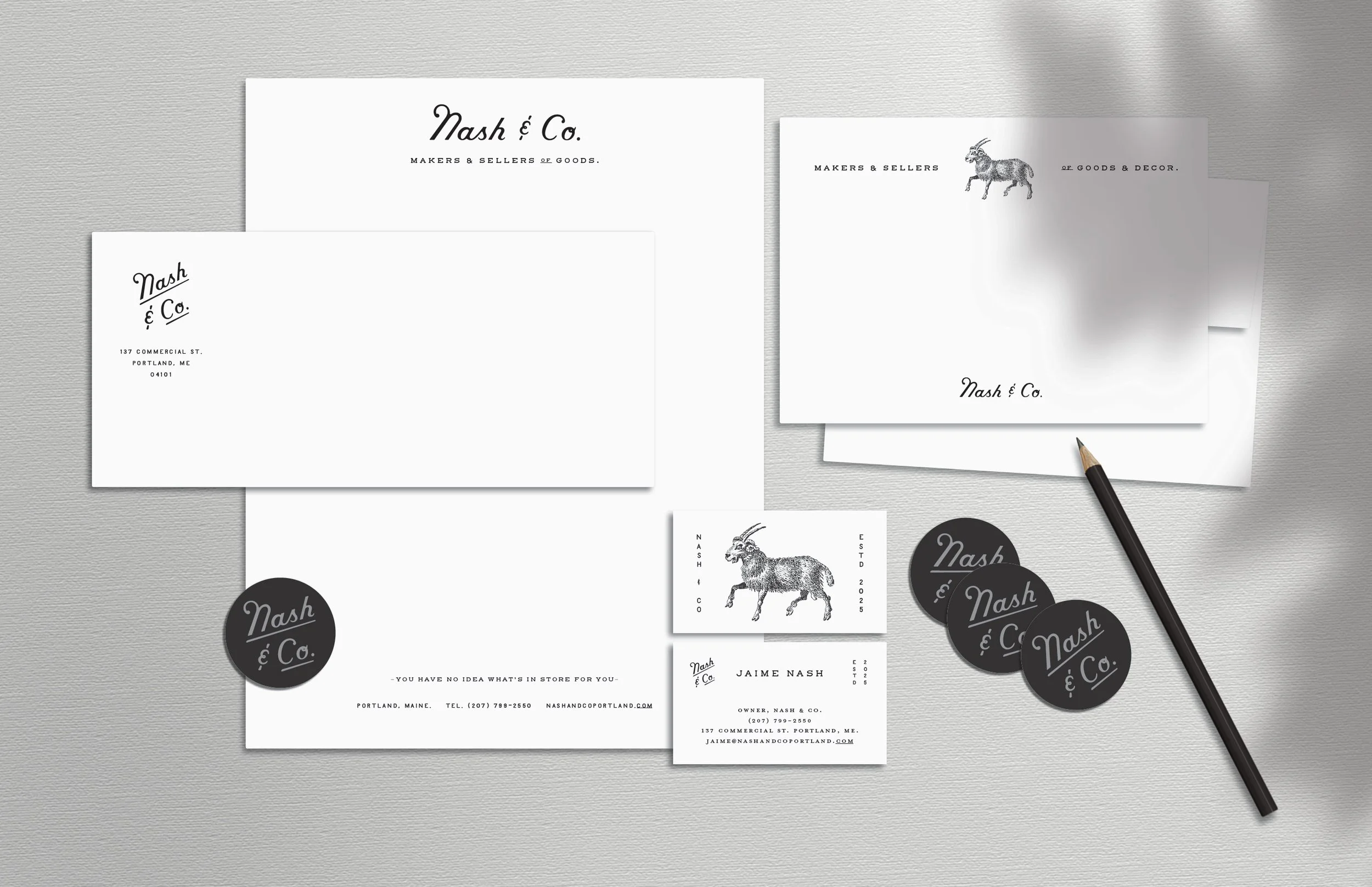 Print collateral and stationery system for Nash & Co. by Murphy Empire, Portland, Maine