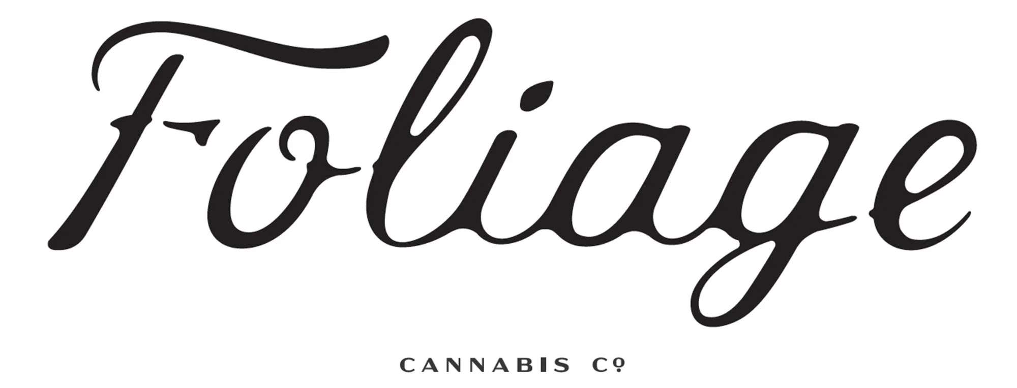 Custom handmade script logo and stencil logotype for Foliage Cannabis Co. by Murphy Empire