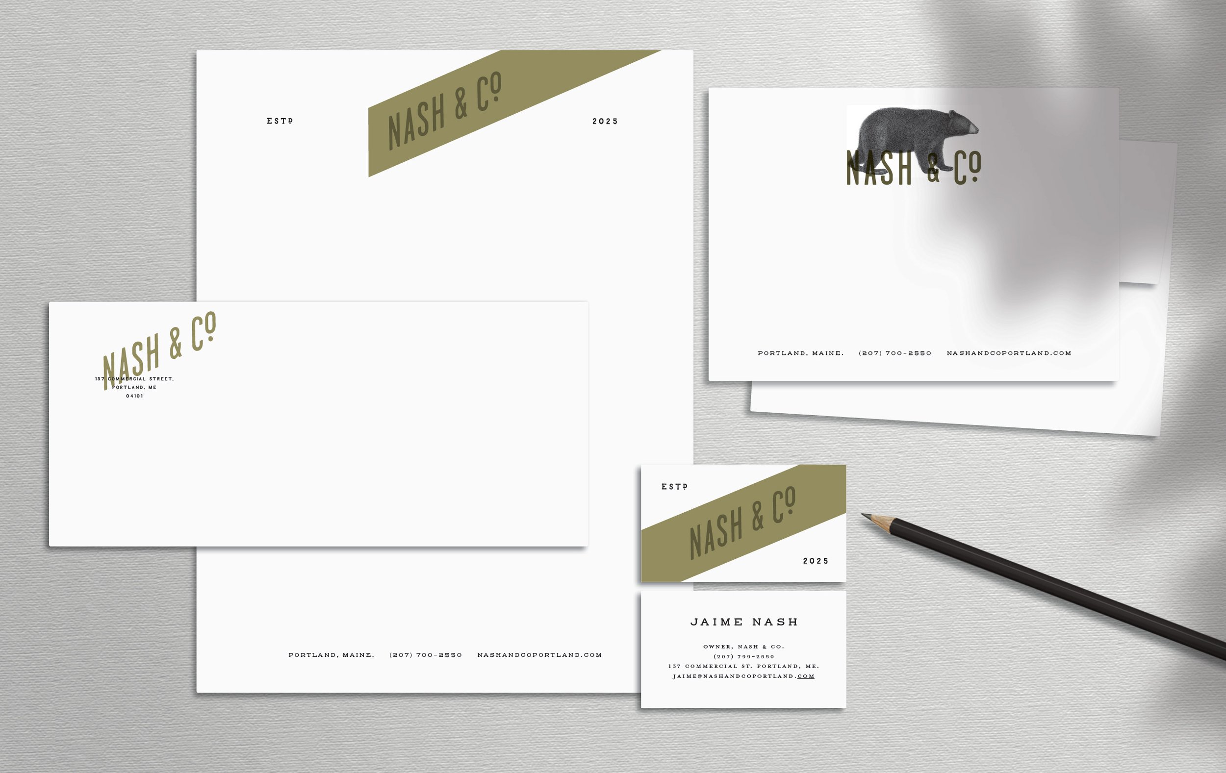 Print collateral and stationery system for Nash & Co. by Murphy Empire studio