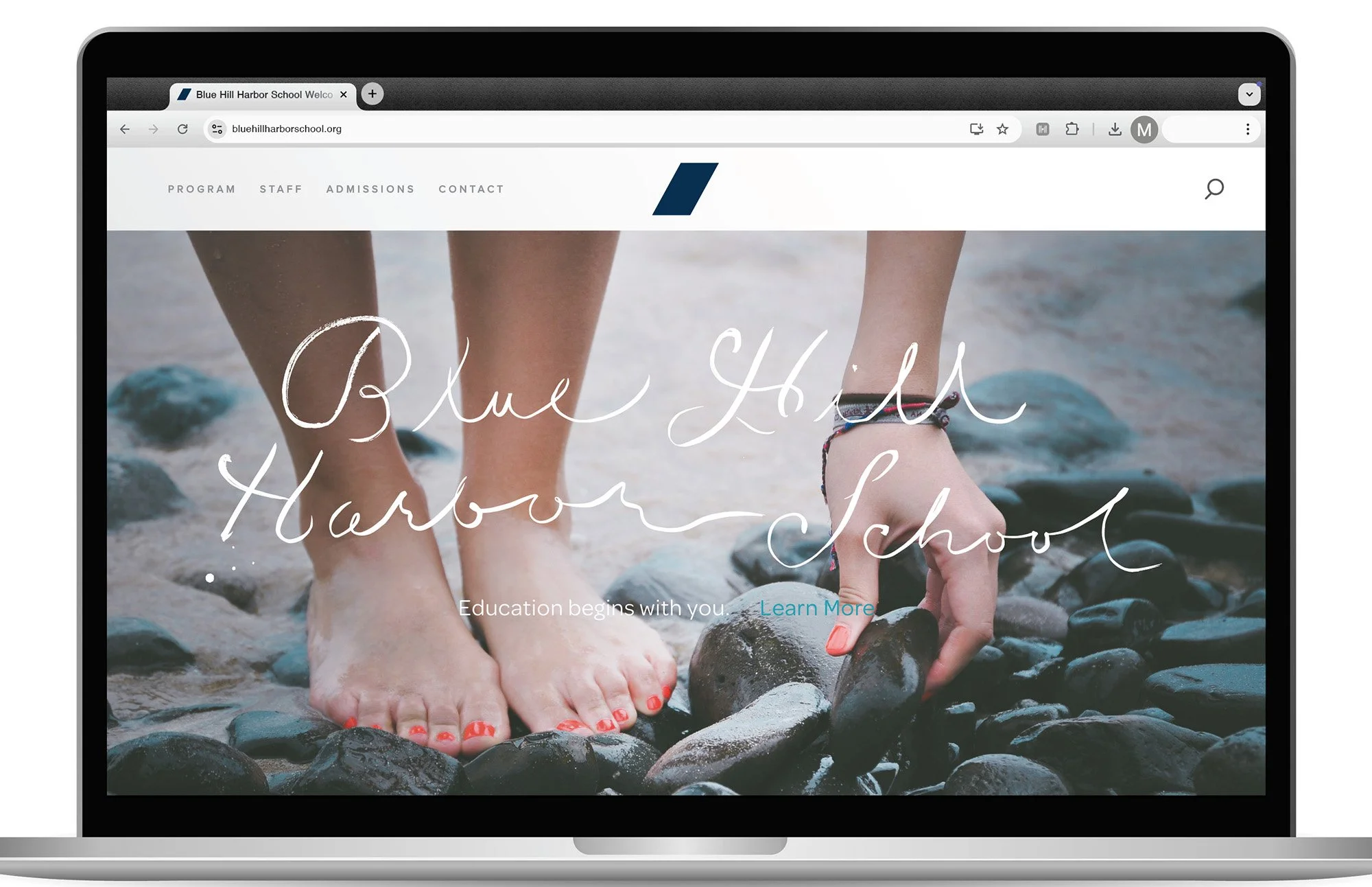 Blue Hill Harbor School brand identity and website header and hero section designdesign