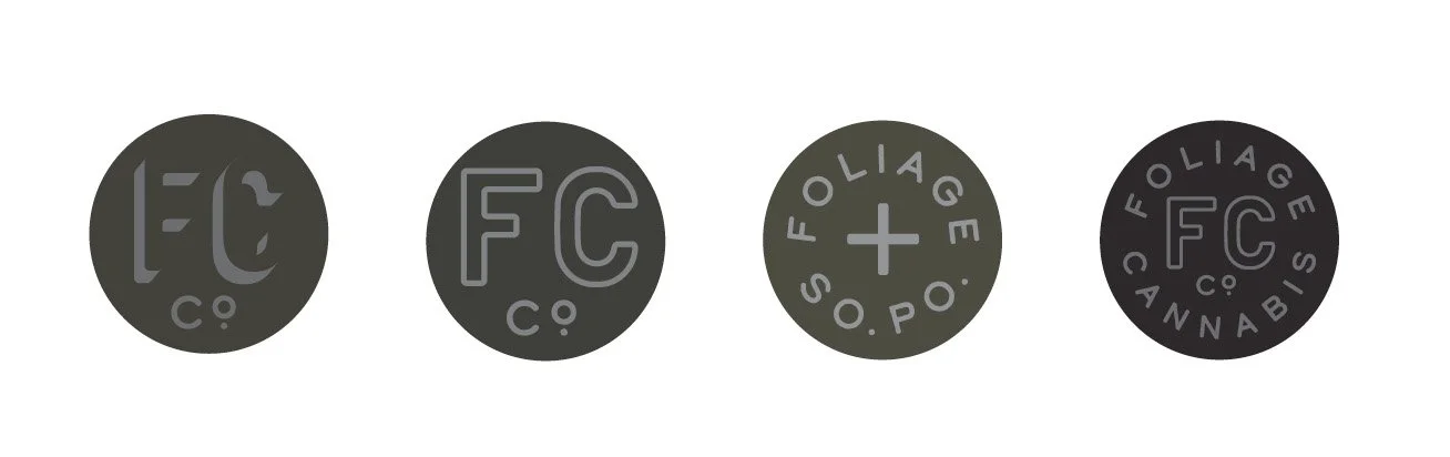 Flags, pennants and sticker design for Foliage Cannabis Co. handmade brand identity by Murphy Empire