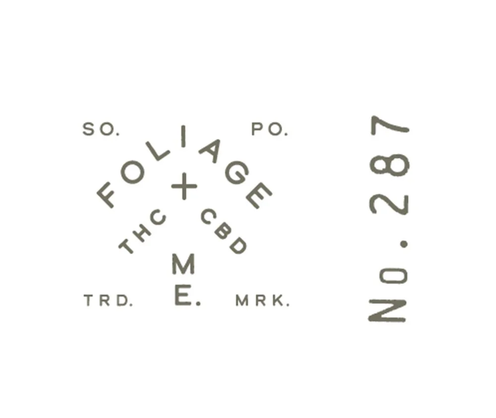 Custom handmade script logo and stencil logotype for Foliage Cannabis Co. by Murphy Empire