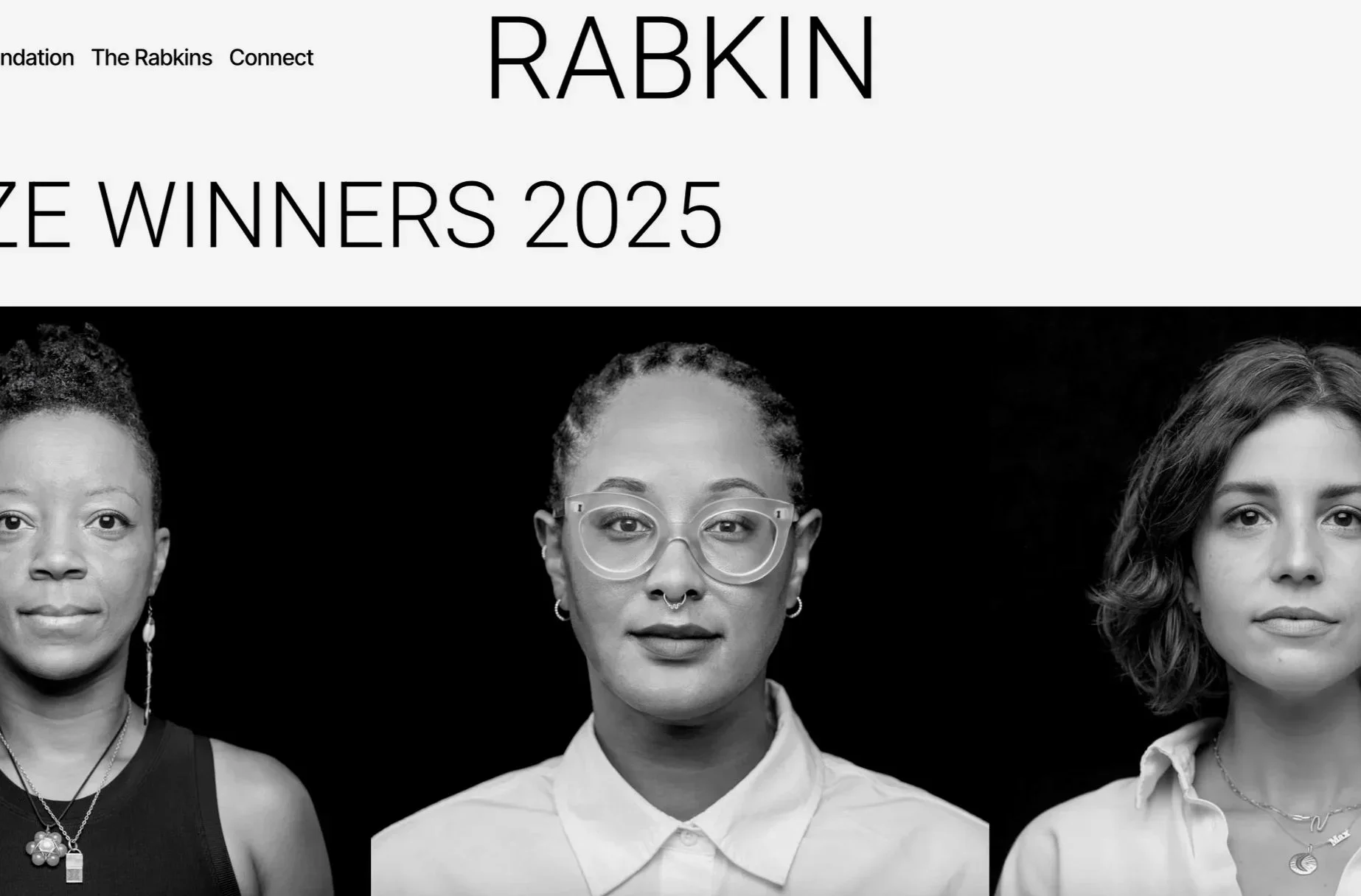 Rabkin Foundation visual identity featuring Rabkin Prize winners and institutional arts journalism platform.