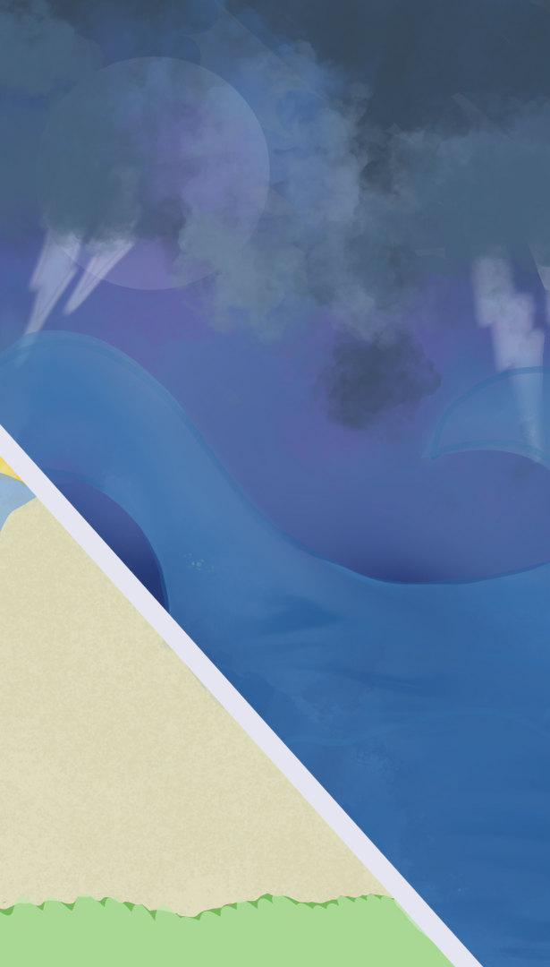  A stormy night in the middle of sea with lightning and dark clouds. Waves are violently crashing into each other.  