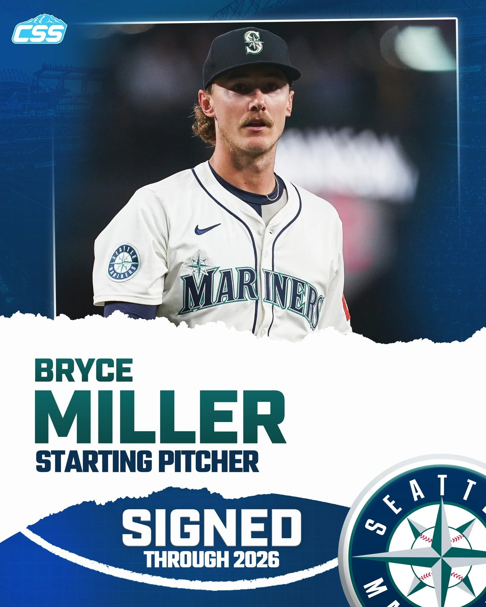 Our @Mariners have agreed to terms with RHP Bryce Miller on a 2026 contract that has a club option for 2027.

Reporting from Mark Feinsand is that Miller will earn $2.4375 million in 2026, with a $6.075 million club option for 2027. 

The Mariners ha