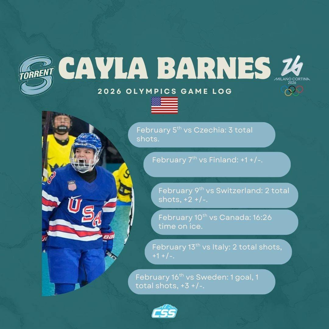 Here's the game log for @pwhl_torrent &amp; Team USA defender Cayla Barnes through six games!

Gold medal game up next for Barnesy and Team USA!

Barnes photo by Petr David Josek/AP

#SeattleTorrent #Olympics2026 #SeattleSports #CaylaBarnes #USAHocke