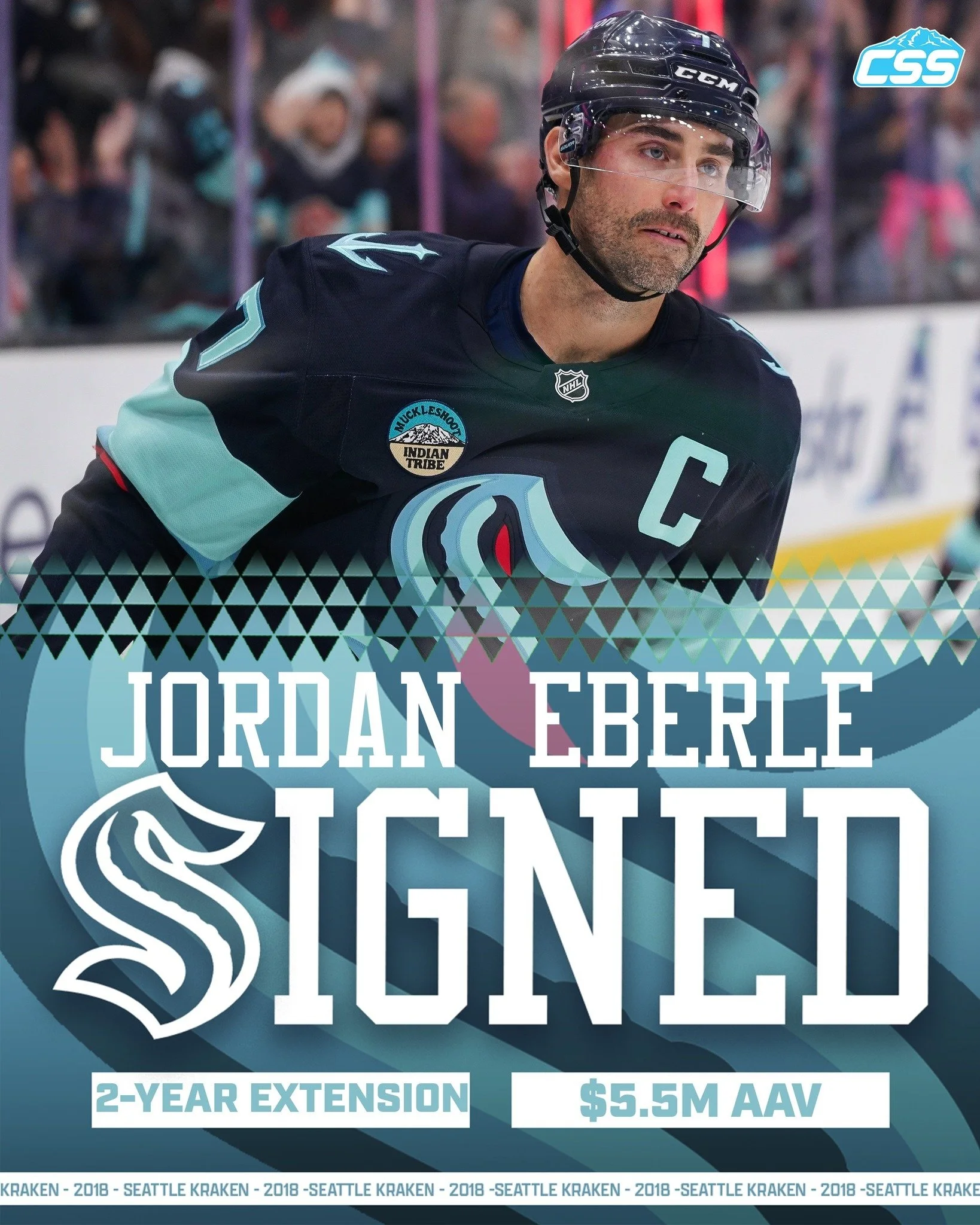 The @seattlekraken are signing their captain to a two-year contract extension. Per @friedgehnic, Jordan Eberle and the Kraken are in agreement on a two-year extension at $5.5M AAV. 

Per @puckpedia, he has a full NTC both years.

Photo by @ericspnwsp