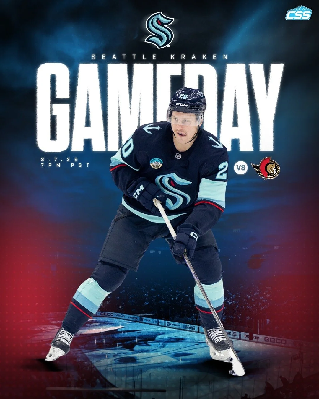It's @seattlekraken gameday! The Kraken are back in action after the trade deadline, continuing their six-game homestand by playing host to the @senators tonight! Seattle looks to get back in the win column after the loss to St. Louis last time out.

