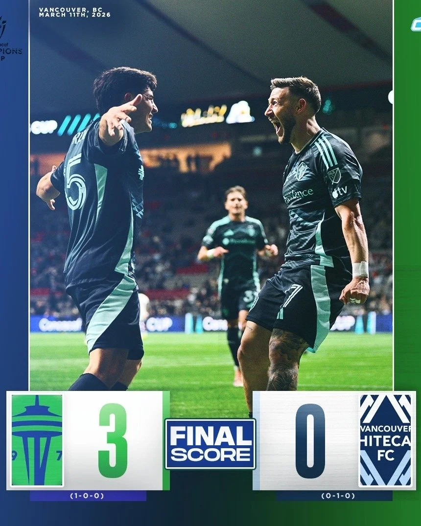 FINAL: @soundersfc WIN! Seattle uses a brace from Paul Arriola and a goal by Paul Rothrock to take down the @whitecapsfc in the first leg of the CONCACAF Champions Cup Round of 16.

Big win!

Photo by @janegphoto / Sounders FC Communications

#Seattl