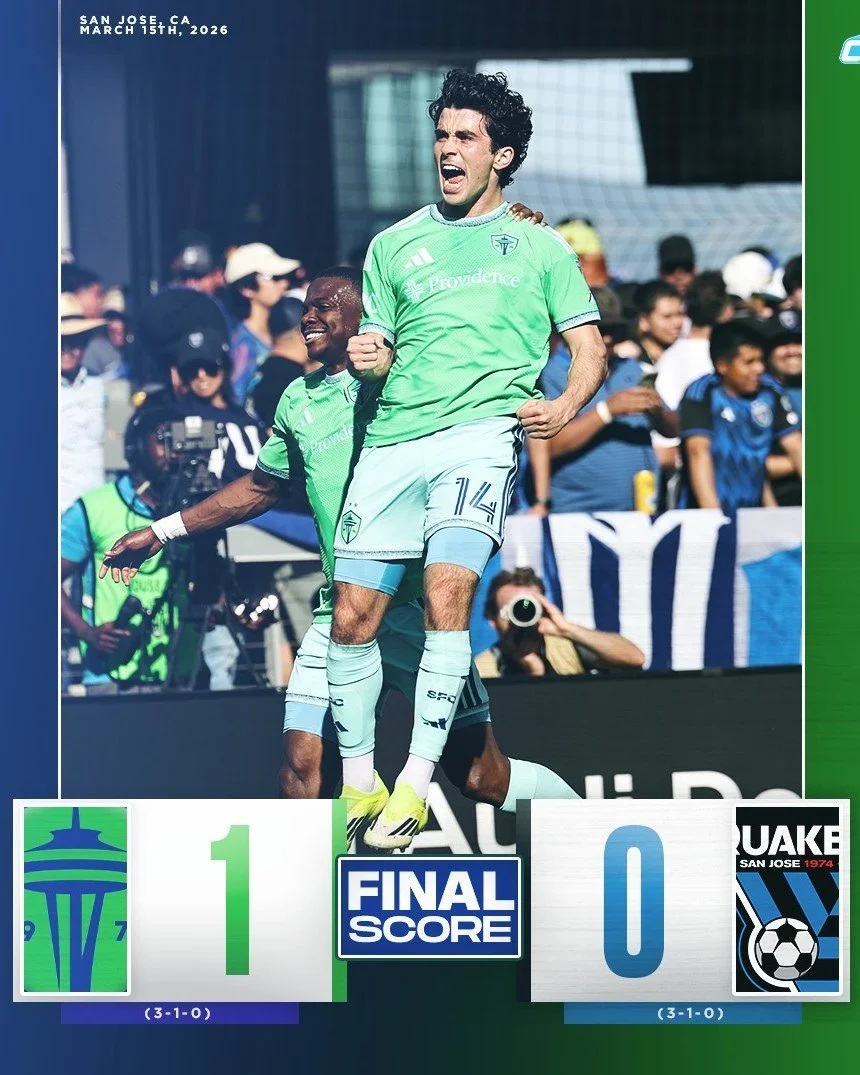 FINAL: @soundersfc WIN! The Sounders lock it down on the road against @sjearthquakes, using a Paul Rothrock goal and a clean sheet to take home all three points. Seattle had a Cody Baker goal wiped away by VAR.

Photo via Sounders FC Communications

