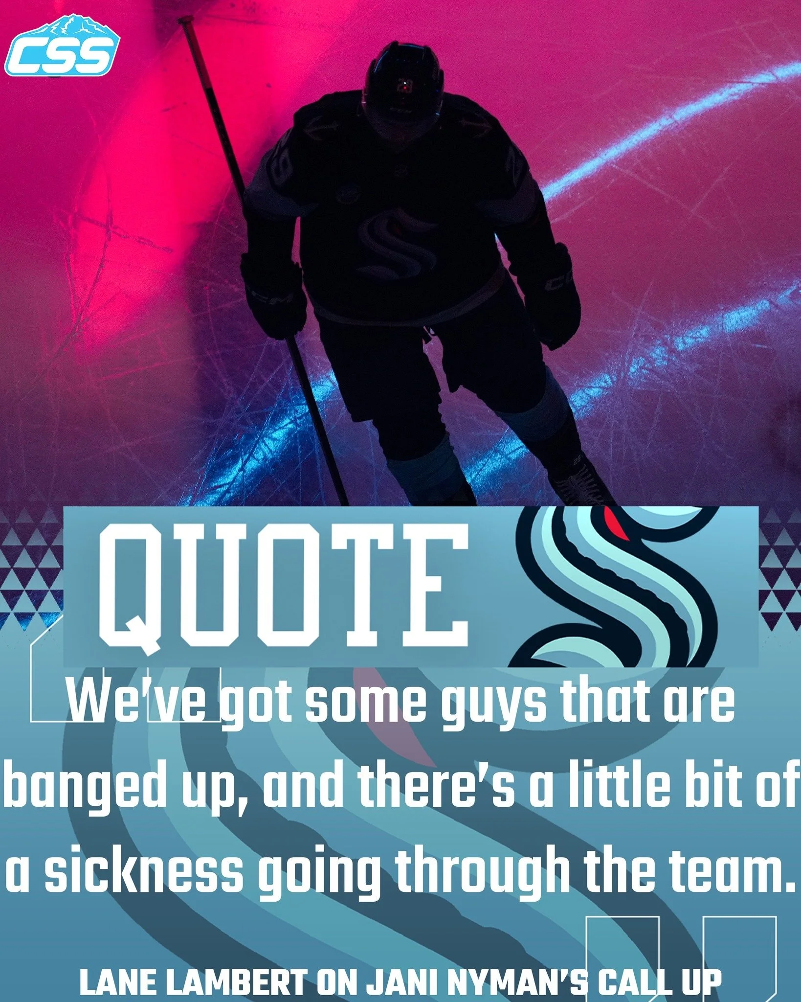 Today, after @seattlekraken morning skate, head coach Lane Lambert explained that the reason behind the emergency basis call-up of Jani Nyman is that some of the team's forwards are banged up, and an illness is going around. 

It's unclear which forw