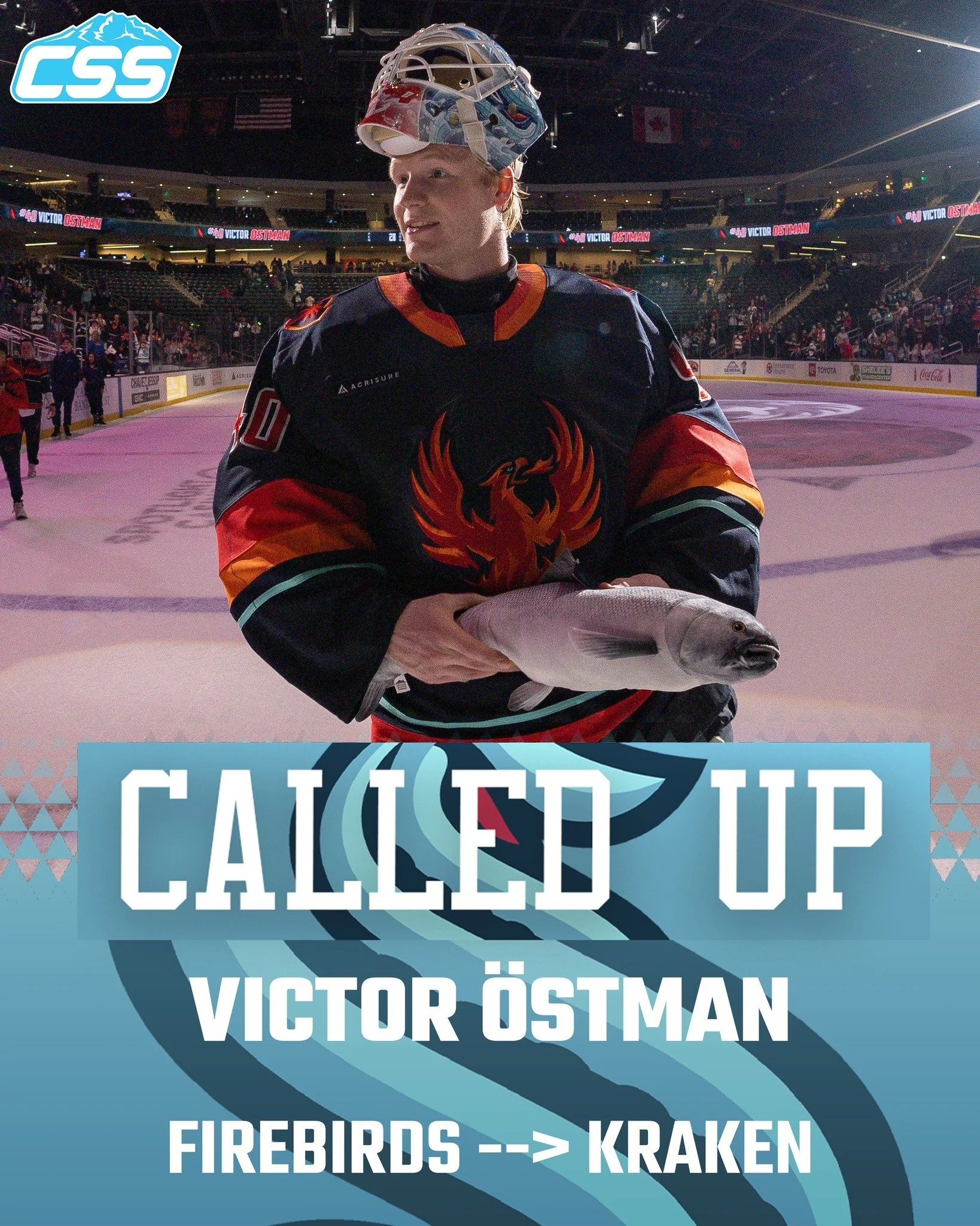 Earlier today, the @SeattleKraken called up goaltender Victor &Ouml;stman from the @Firebirds on an emergency basis. 

&Ouml;stman will backup tonight, as Nikke Kokko gets the start in goal.

Photo by Brandon Magpantay/Firebirds

#SeaKraken #SeattleK