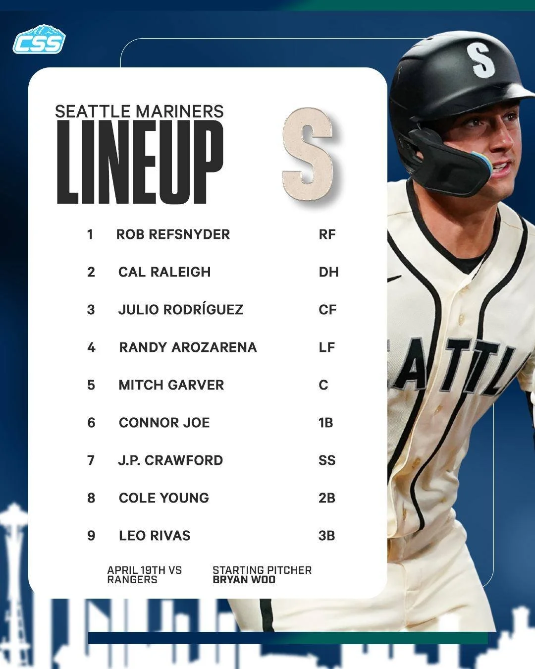 Here is today's @Mariners starting lineup for the Sunday matinee rubber match against the @Rangers.

Some bench names in the lineup for the Mariners, as Josh Naylor gets the day off and Brendan Donovan is day-to-day.

Photo by @ericspnwsports 

#Trid