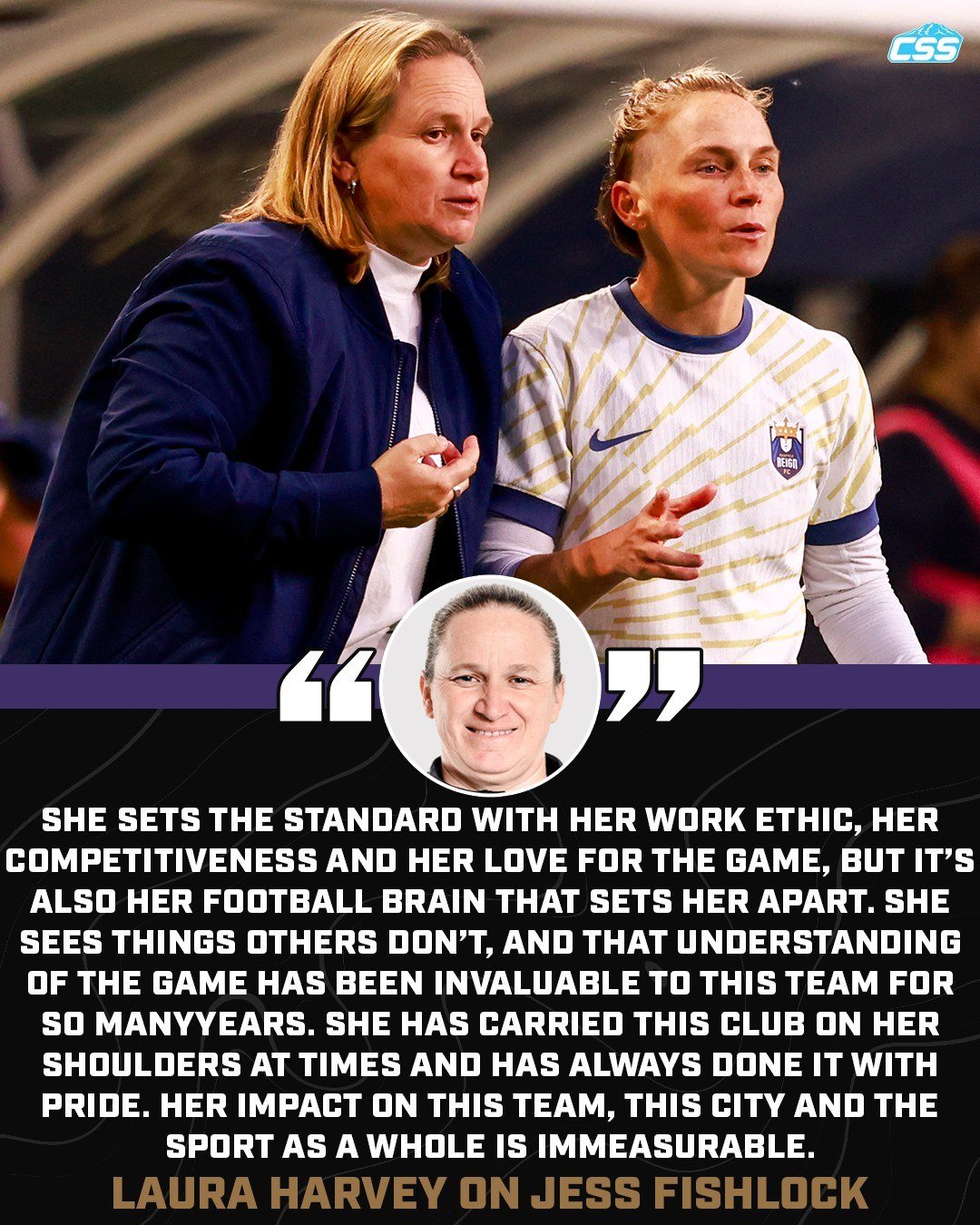 Here is what @ReignFC head coach Laura Harvey had to say about the news that club original and captain Jess Fishlock is retiring at the end of the 2026 @NWSL season.

Photo by @wolterpix_sports 

#SeattleReignFC #SeattleSports #NWSL
