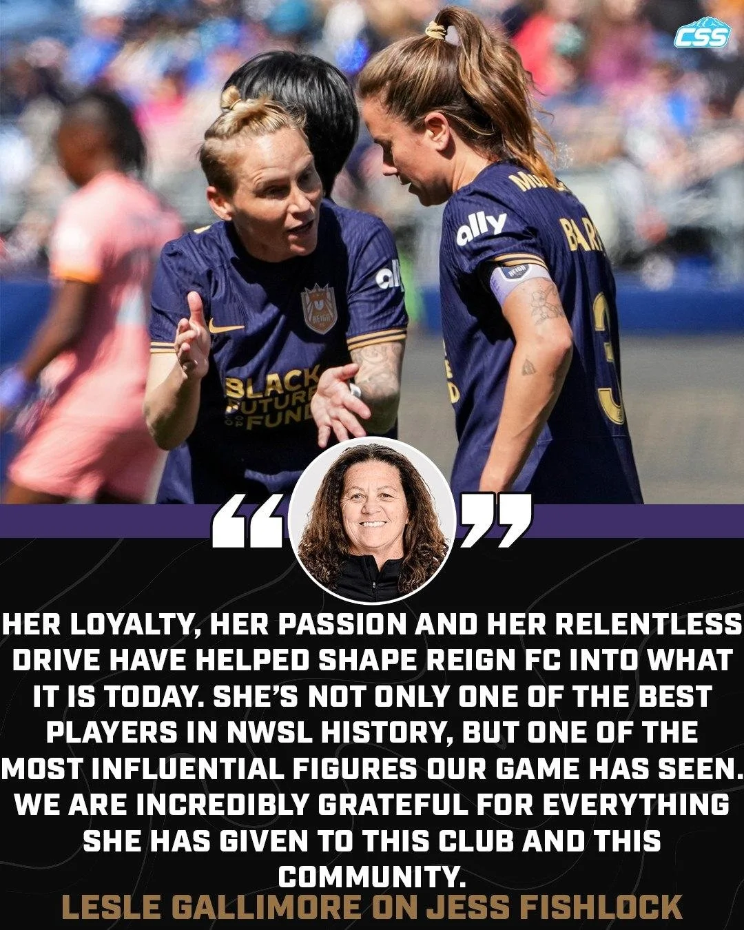 Here is what @ReignFC General Manager Lesle Gallimore had to say about the news that club original and captain Jess Fishlock is retiring at the end of the 2026 @NWSL season.

Photo by @_LivLyons 

#SeattleReignFC #SeattleSports #NWSL