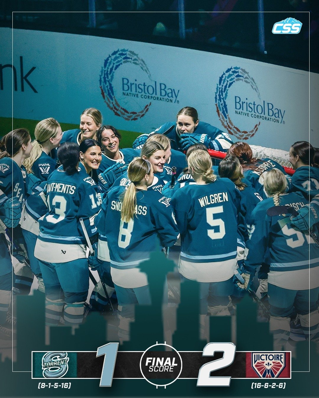 FINAL: Last night, our @pwhl_torrent dropped a tight inaugural season finale to @PWHL_Montreal, the league's top team, in a shootout.

Alex Carpenter tied it up late for Seattle, and Corinne Schroeder played fantastically in goal for the Torrent.

Th