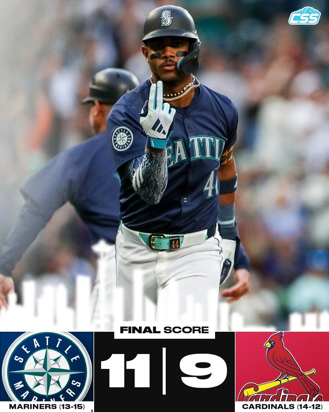 FINAL: @mariners WIN! Yesterday, the Mariners won a wild one against the @cardinals, securing a series victory to open the road trip.

The lineup picked up Bryan Woo after an uncharacteristic rough start to get the road win, scoring double- digit run