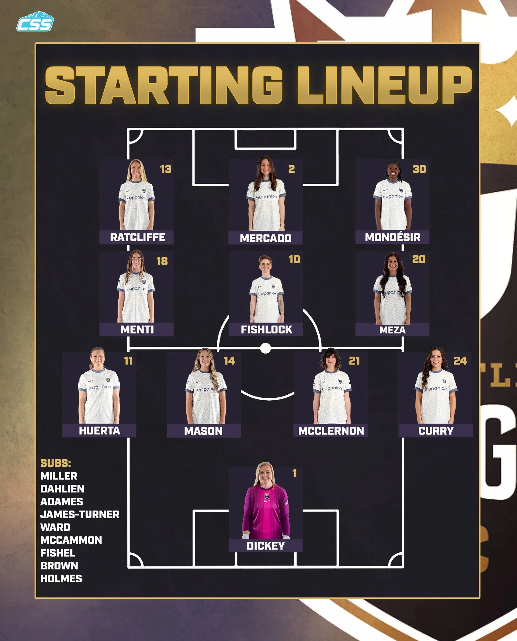 Here is tonight's @reignfc starting XI and goalkeeper matchup for a home match at @lumenfield against the @utahroyalsfc!

A couple of changes for the Reign in this match against Utah!

Dickey photo by @wolterpix_sports 
Justus photo by Bryan Berlin

