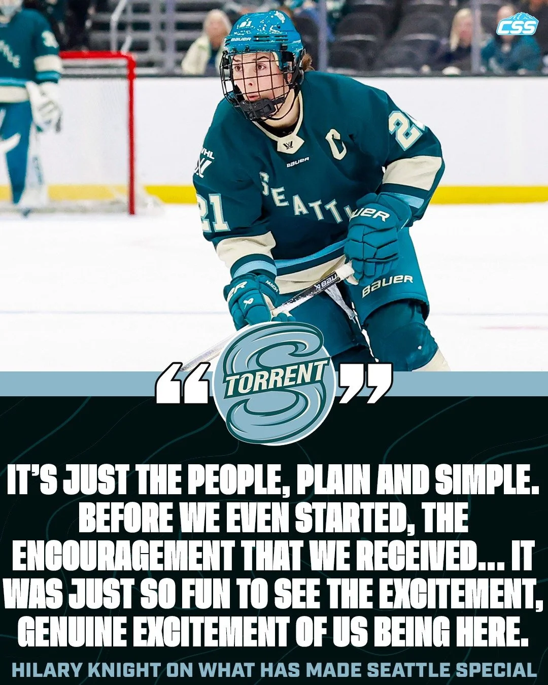 At @pwhl_torrent exit interviews back on Sunday, we asked team captain Hilary Knight about wanting to stay in Seattle past this season and what makes the city so special. Here's what she had to say⬇️

Photo by @wolterpix_sports 

#SeattleTorrent #PWH