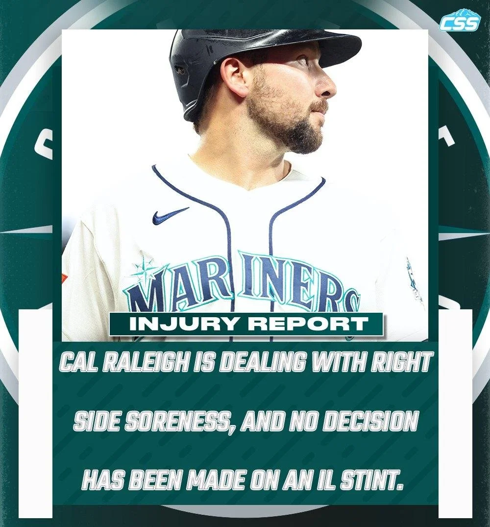 Pregame today, @mariners manager Dan Wilson said that star catcher Cal Raleigh is dealing with soreness in his right side. Raleigh felt it during Friday night's game, saying that it wasn't on one particular play. When he woke up with it, he alerted t