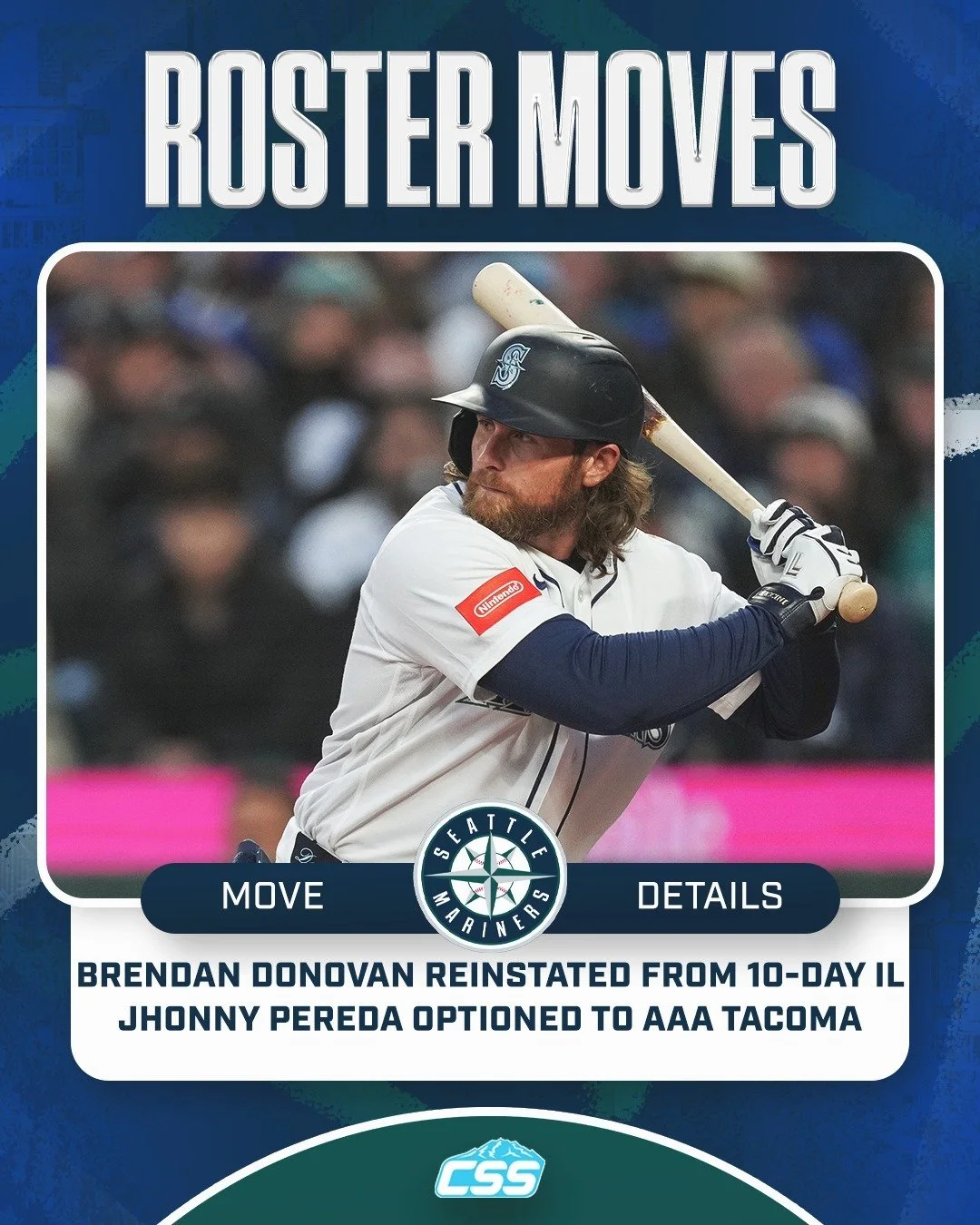 Ahead of tonight's series opener on the road against the @whitesox, the @mariners activated INF/OF Brendan Donovan (left groin muscle strain) from the 10-day IL, and he'll be in the lineup.

In a corresponding move, catcher Jhonny Pereda was optioned