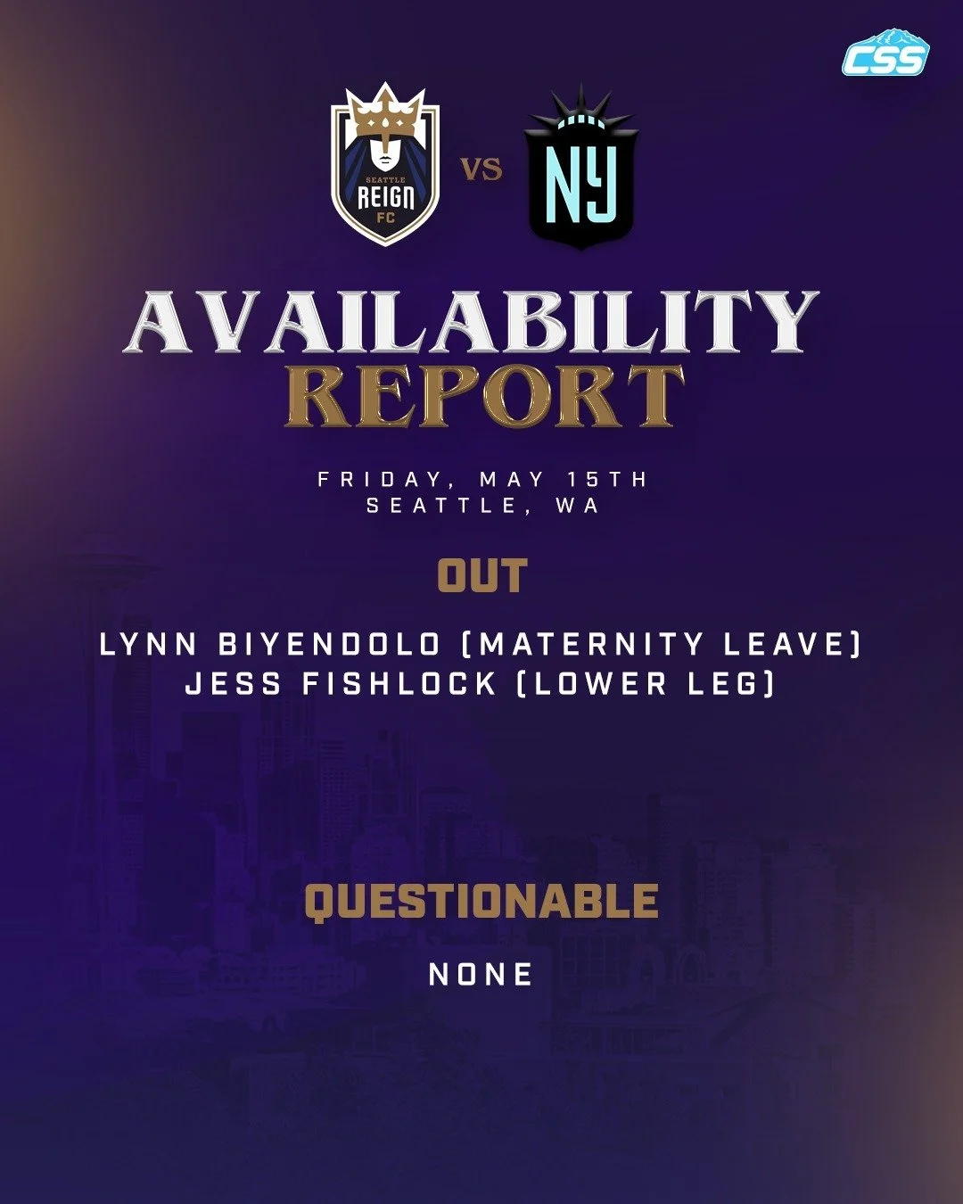 Here is tonight's @reignfc availability report for the club's home match against @gothamfc.

The Reign get defender Jordyn Bugg after the availability report, as head coach Laura Harvey confirmed yesterday that she's available tonight.

#SeattleReign