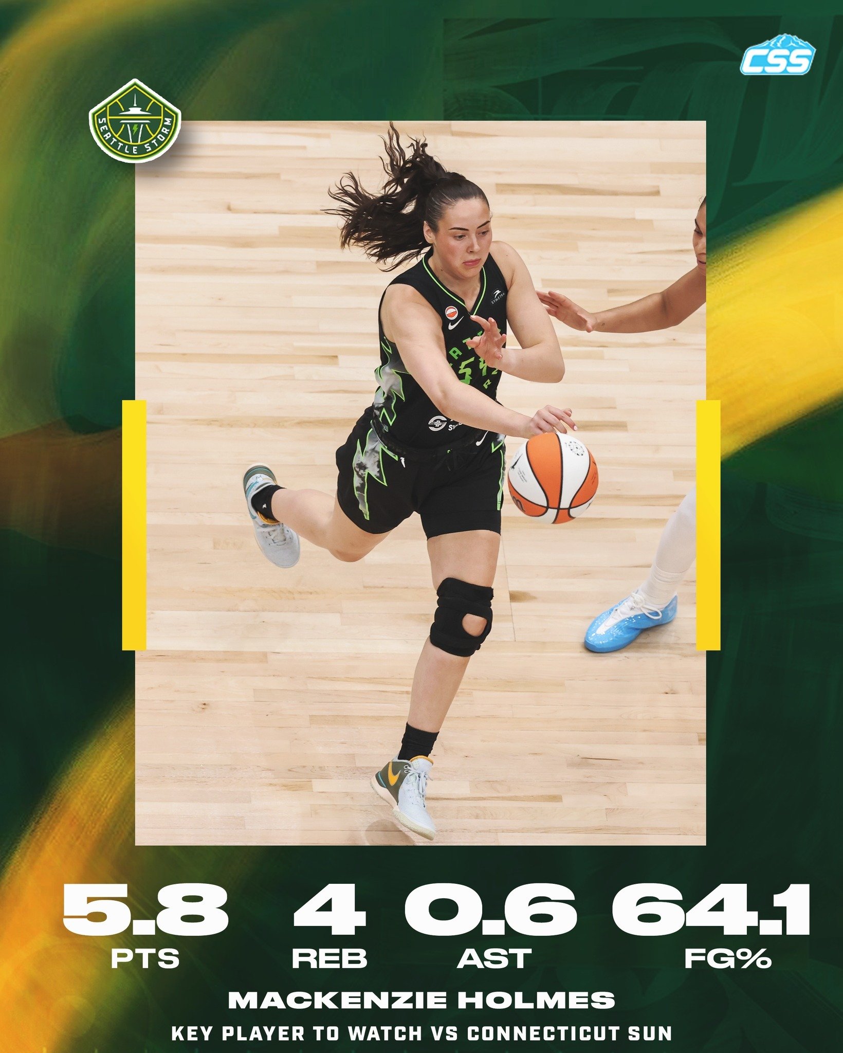 Our key @seattlestorm player to watch tonight is Mackenzie Holmes! After a career night against the Sun back on Wednesday, we look to Holmes for her impact with the Storm once again down some key players in the post.

You can always head down to the 