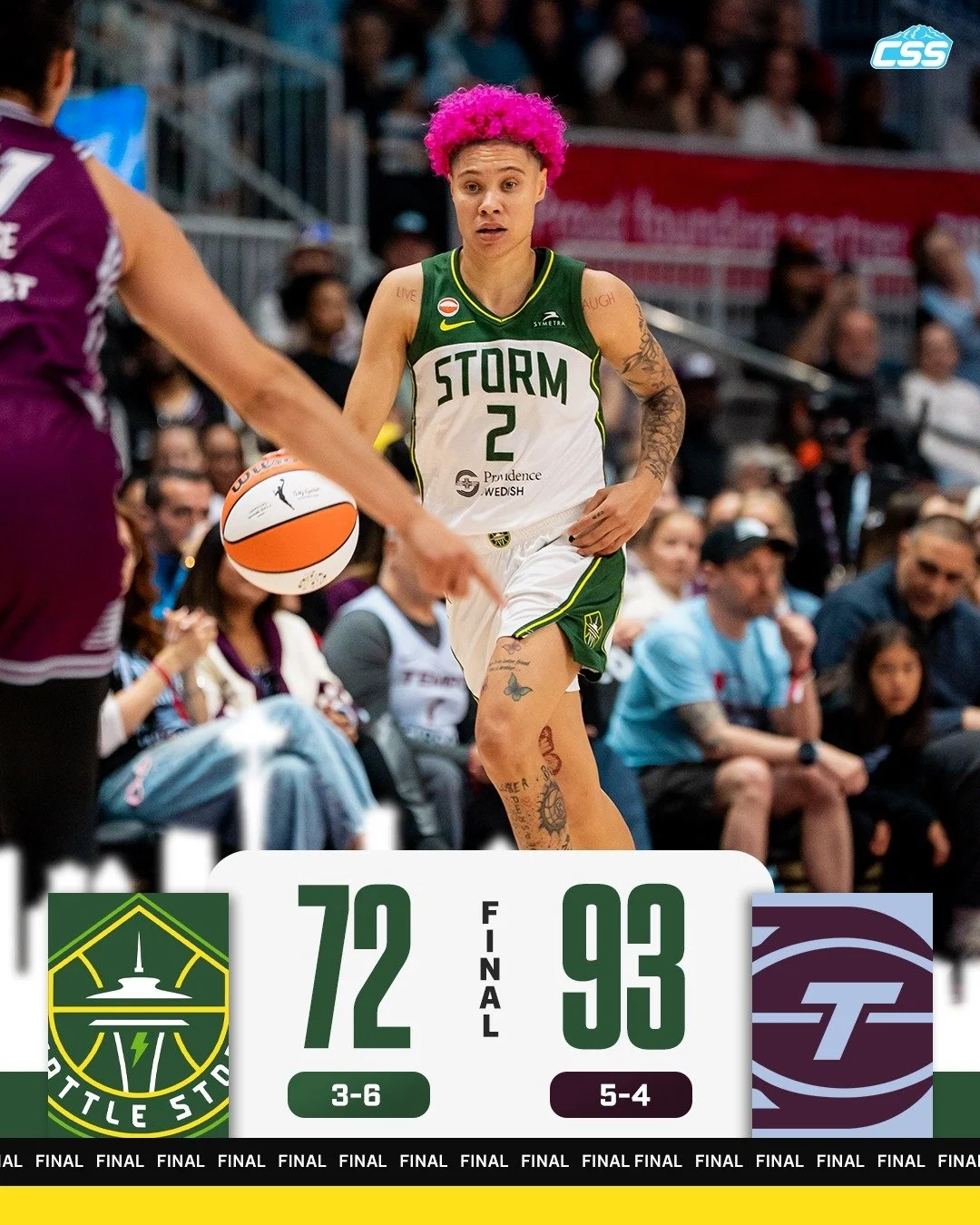 FINAL: This morning, our @seattlestorm fell on the road to the @torontotempo, as things fell apart for the Storm and Seattle was never able to get back on track.

Natisha Hiedeman had a nice game with 18 points and 7 assists.

The Storm dropped their