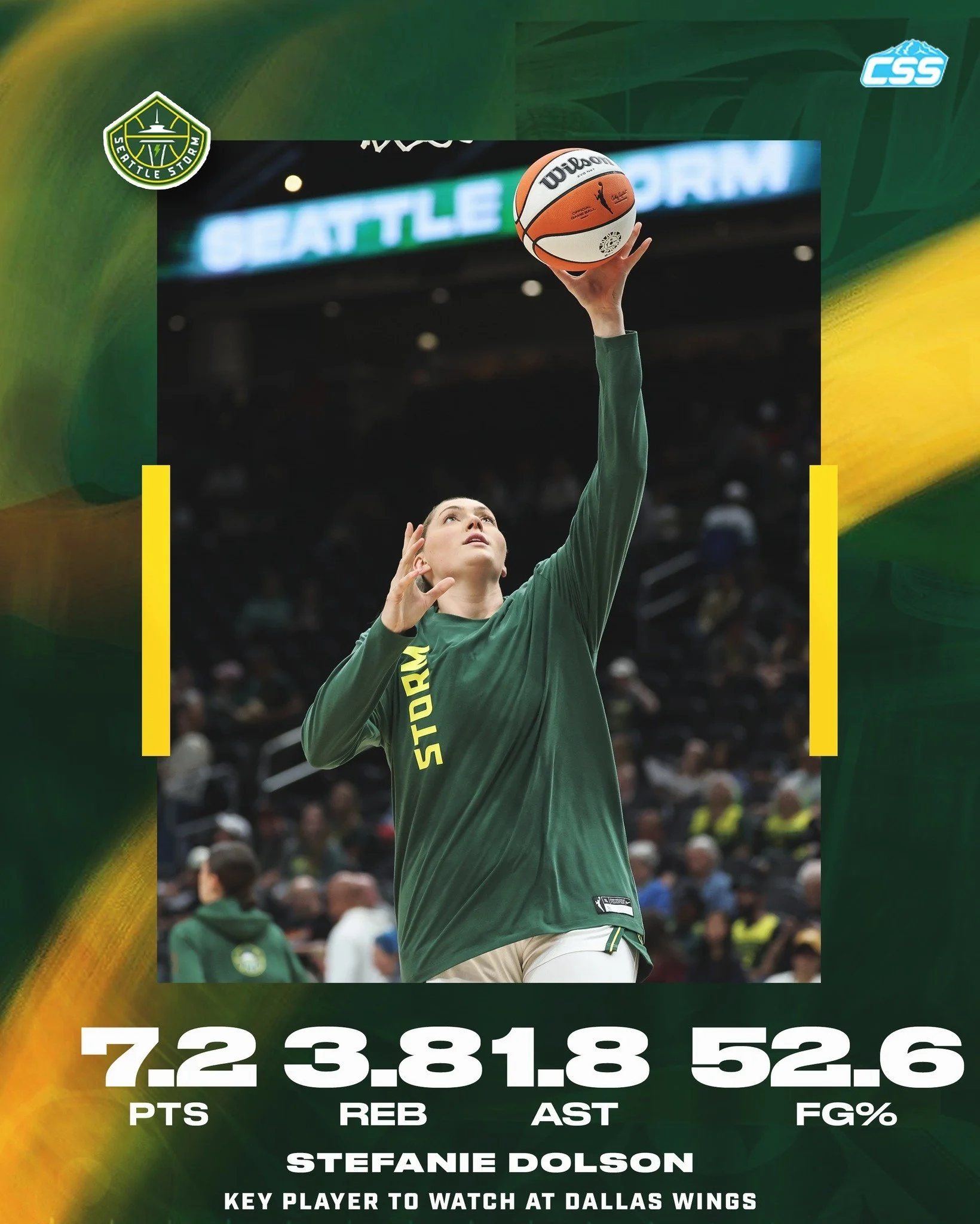 Our key @seattlestorm player to watch is Stefanie Dolson. "Big Mama Stef" is one assist away from 700 for her career, ranks second on the team in field goal percentage (52.6%) and blocks (10), while shooting the best field goal percentage o