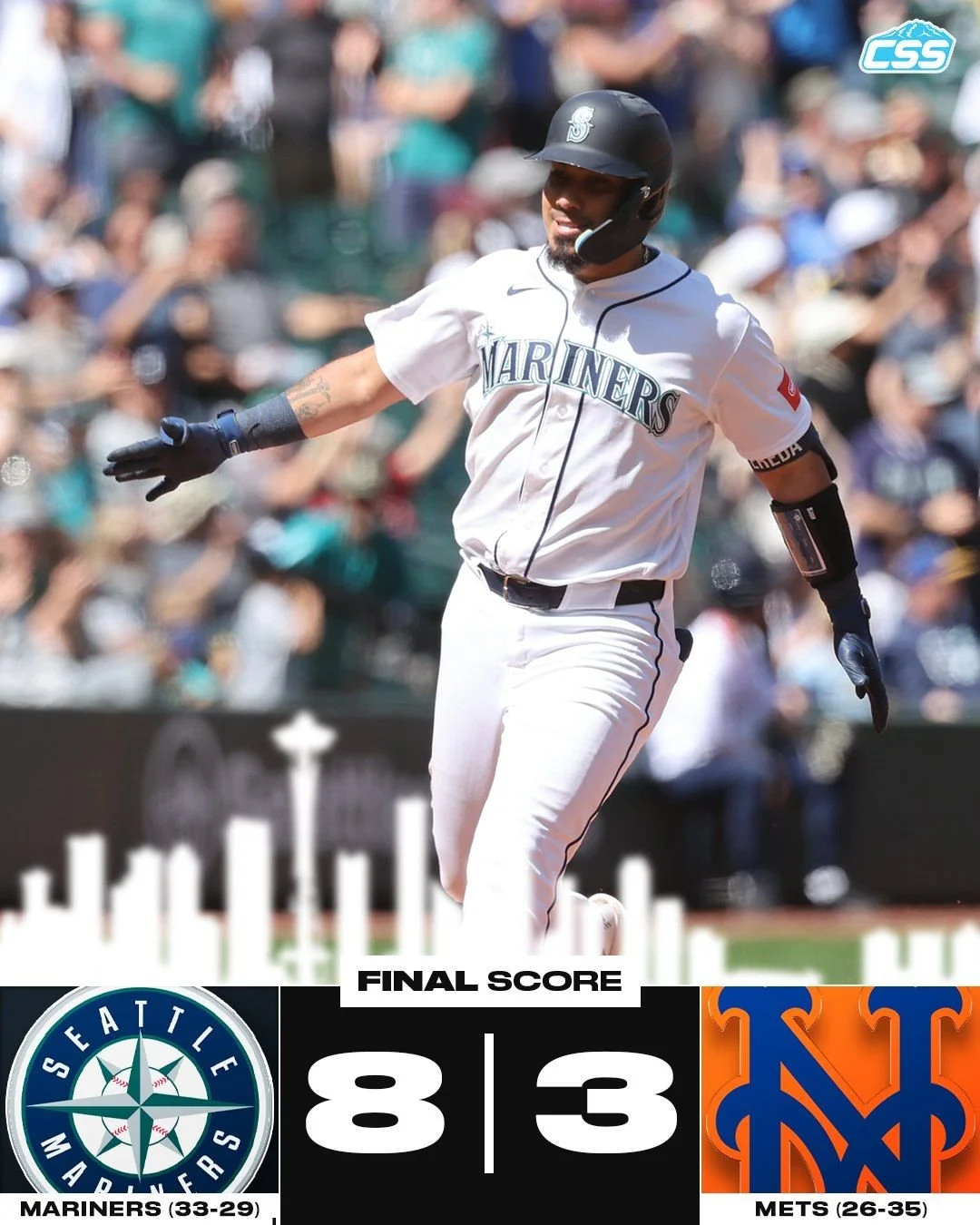 FINAL: @mariners WIN! Behind homers from Patrick Wisdom, Jhonny Pereda, and Julio Rodr&iacute;guez, the Mariners take the series over the @mets! 

Seattle extends its winning streak to eight games, and they continue to stack good days.

"King&qu
