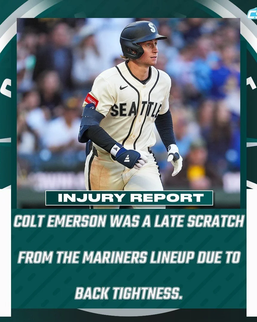 Right before tonight's game, @mariners infielder Colt Emerson was scratched from the lineup with back tightness.

Emerson was seen taking ground balls before the game, but seemingly felt something in his back and immediately went to the clubhouse.

P
