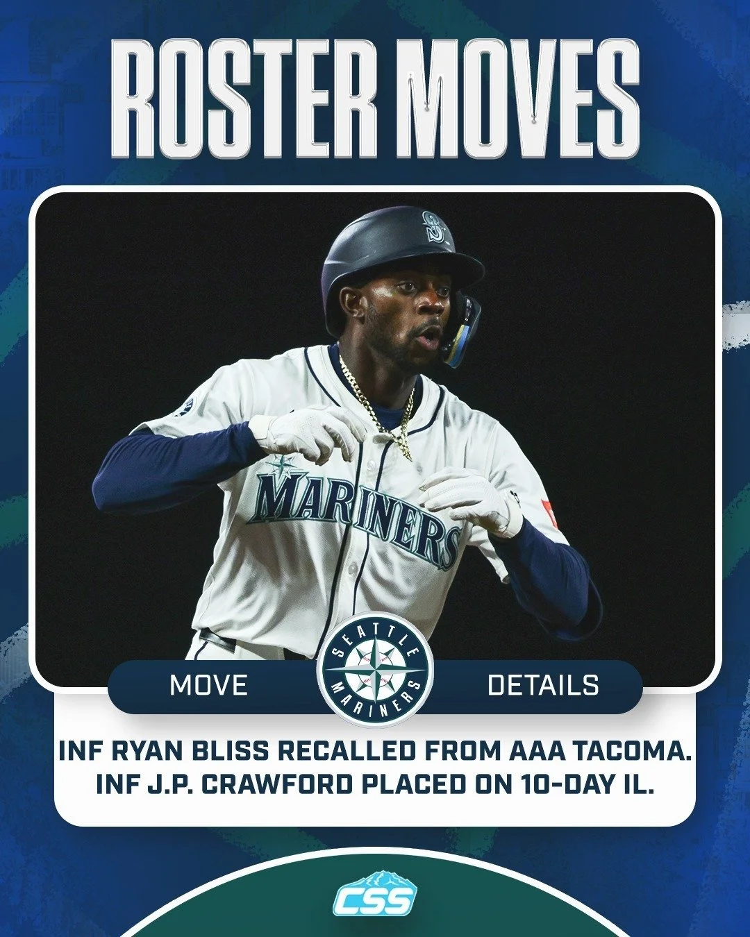 The @mariners made the roster move earlier today to bring back infielder Ryan Bliss from @tacomarainiers, as J.P. Crawford goes on the IL with a right hand contusion.

Crawford is still dealing with some pain after being hit in the hand with a pitch 