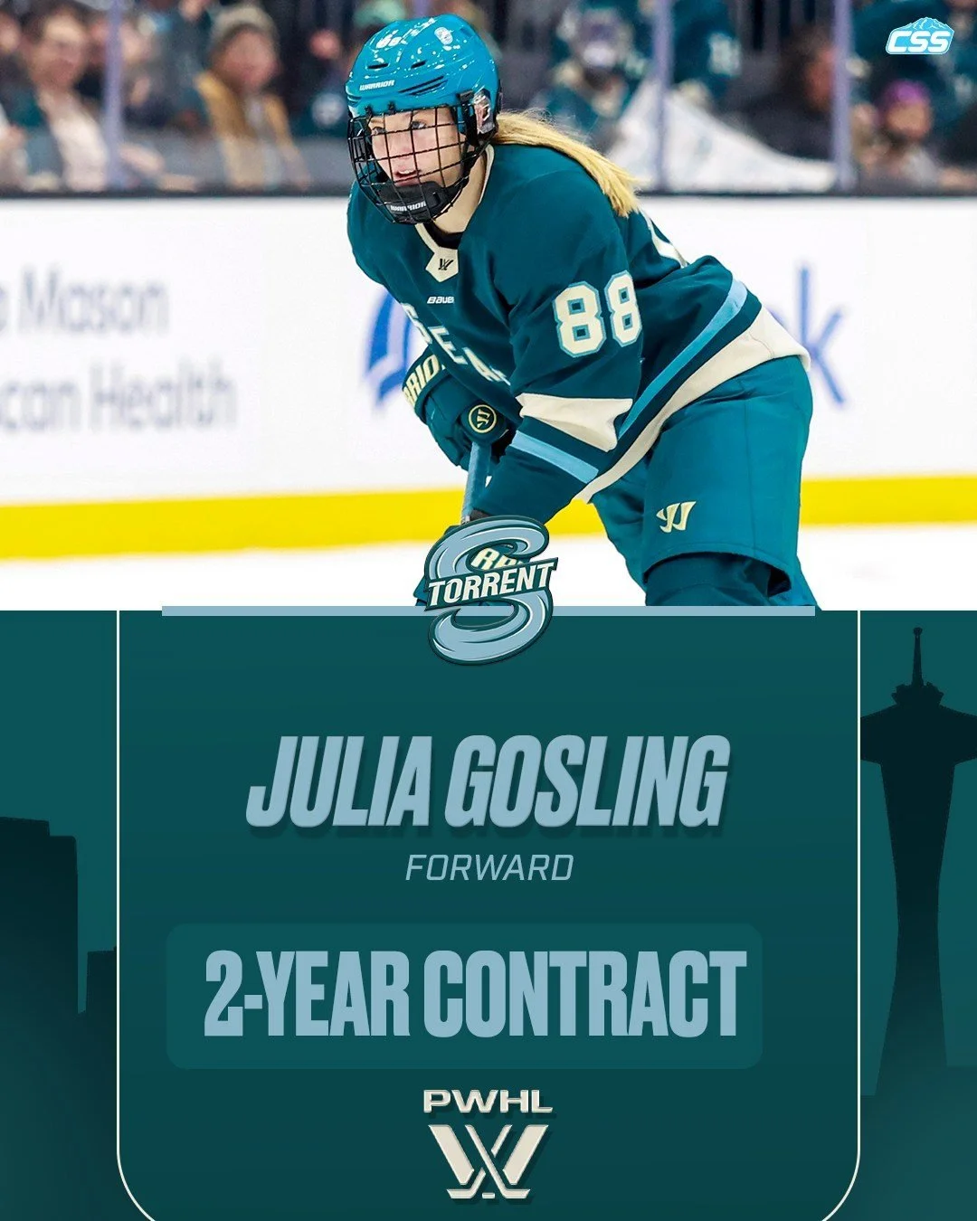 GOOOOOOOOOOOOSE! 

@pwhl_torrent have signed forward Julia Gosling to a two-year deal through the 2027-28 season, making her Seattle's fourth protected player in this expansion process.

Photo by @wolterpix_sports 

#SeattleTorrent #SeattleSports #PW