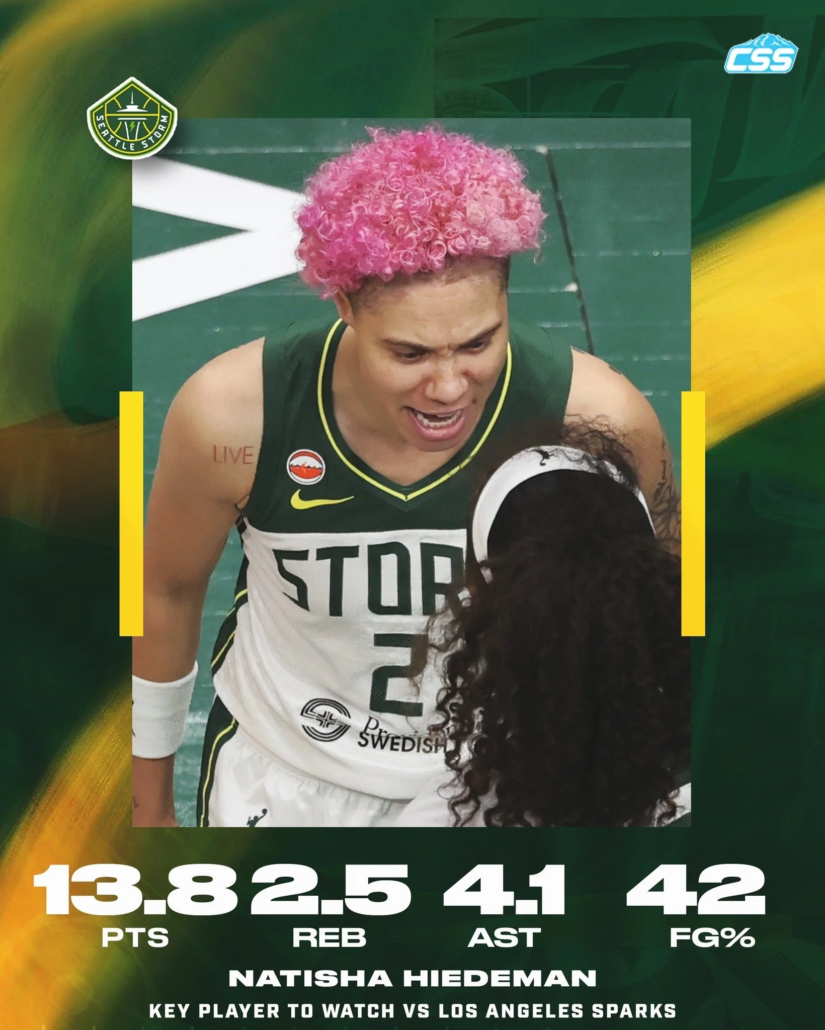 Our key @seattlestorm player to watch is Natisha Hiedeman. "T" has scored in double figures in five consecutive games for the first time in her career, so we look to her for what impact she'll make in this game against LA!

You can always h