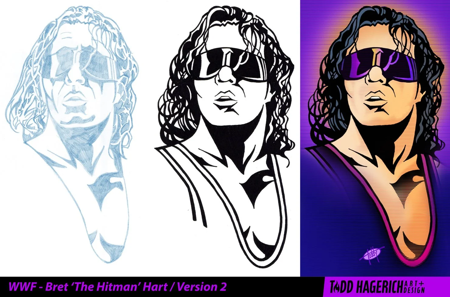 WWF Bret 'The Hitman' Hart illustration created by illustrator Todd Hagerich.
