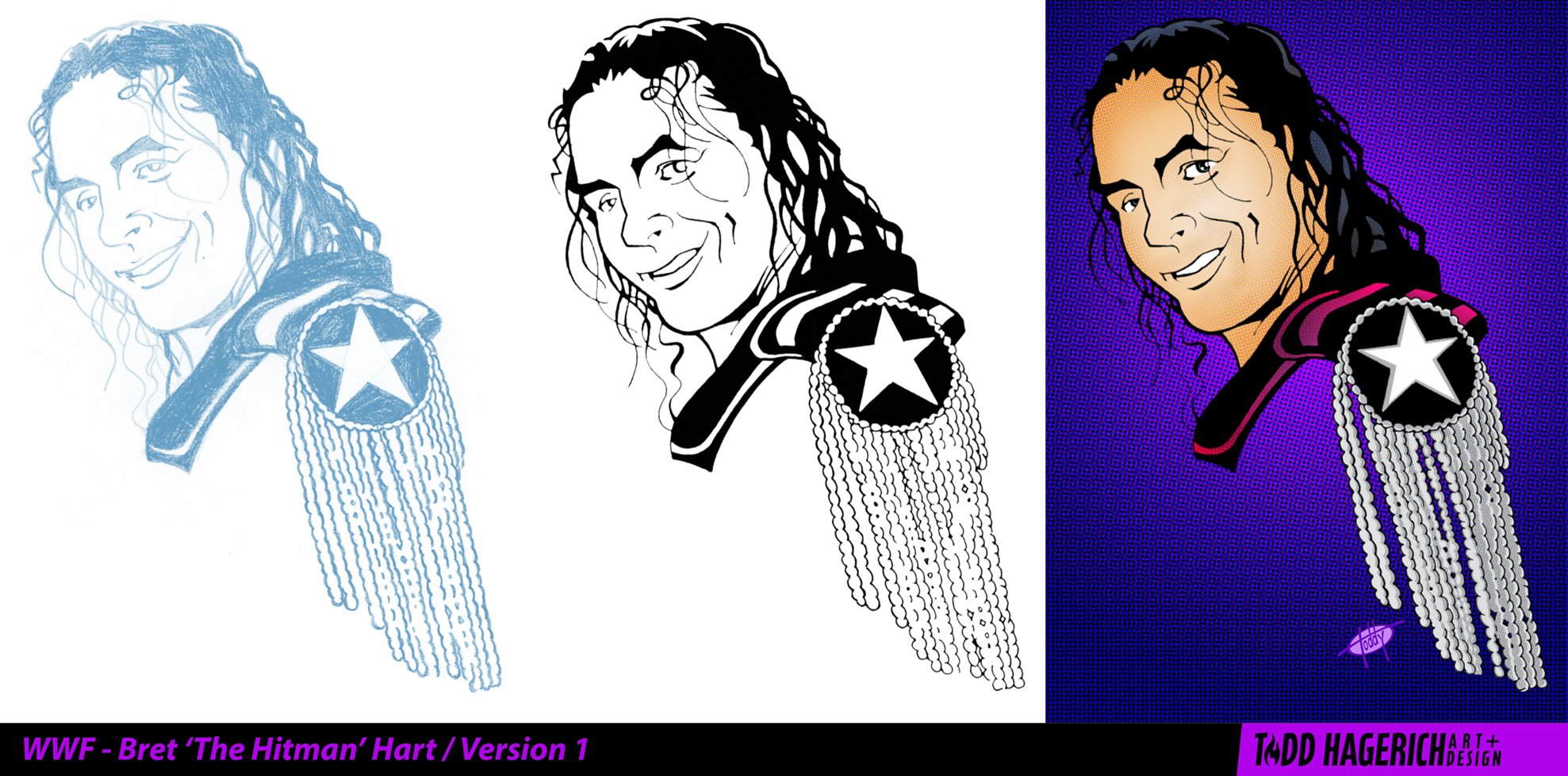 WWF Bret 'The Hitman' Hart illustration created by illustrator Todd Hagerich.