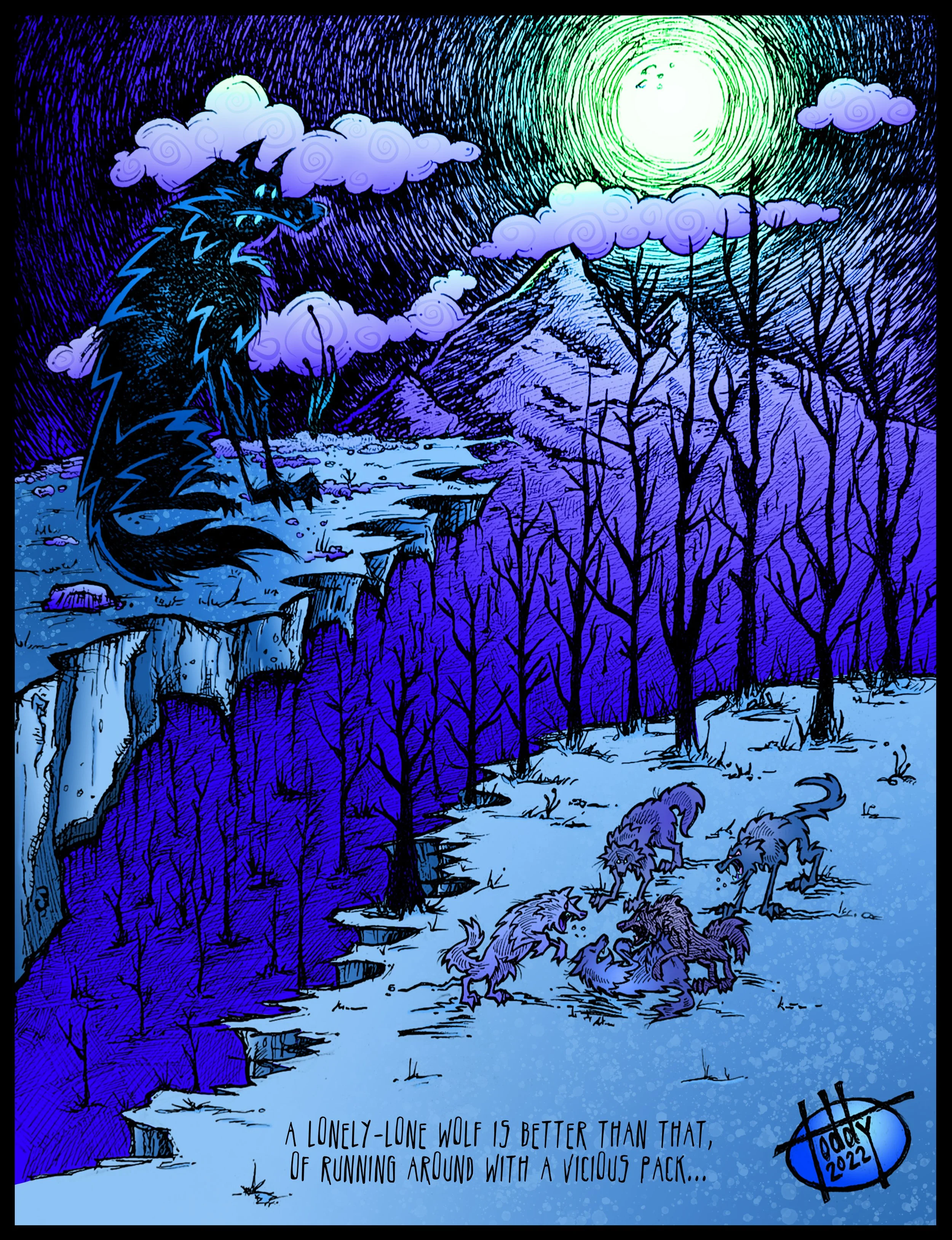 Lone Black Wolf & The Pack; © 2022 Todd Hagerich; All Rights Reserved