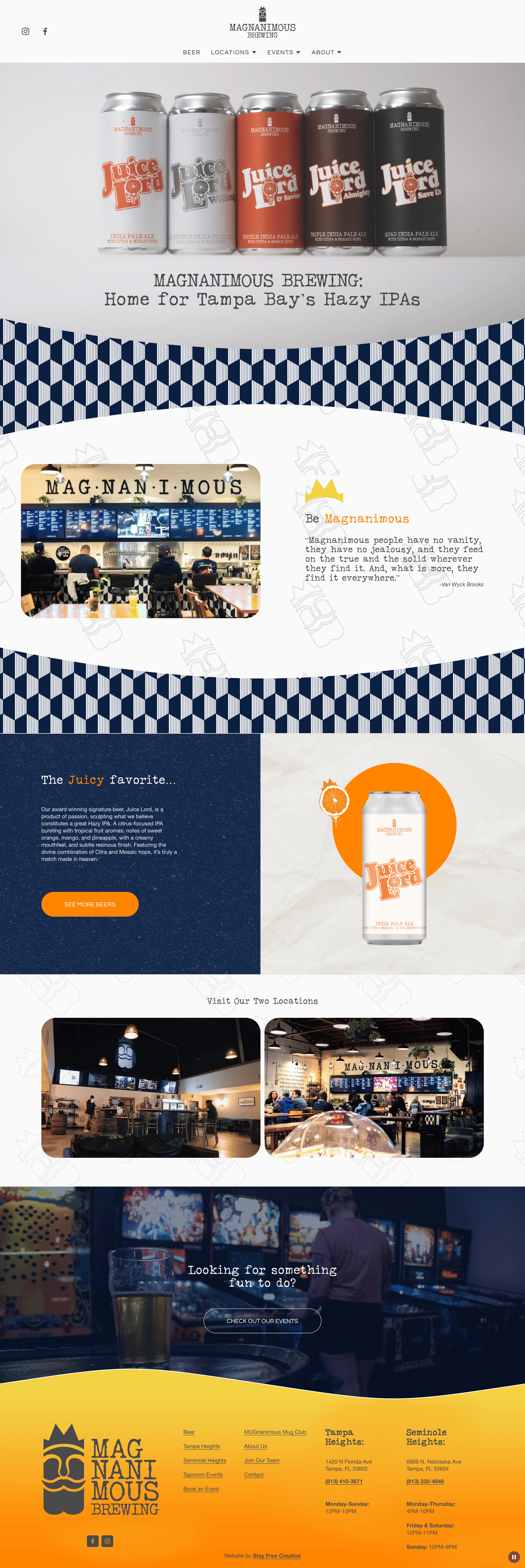 Magnanimous Brewing home page web design tampa, florida