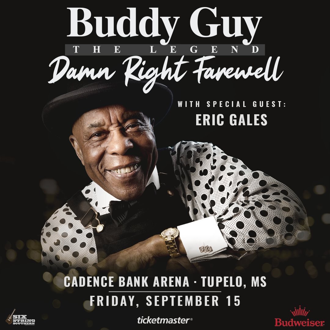 JUST ANNOUNCED&gt; Legendary blues icon Buddy Guy will bring his Damn Right Farewell Tour to Cadence Bank Arena in Tupelo, MS on Friday, September 15! Tickets go on sale this Friday, May 12 at 11am CT via Ticketmaster. *direct ticket link in bio