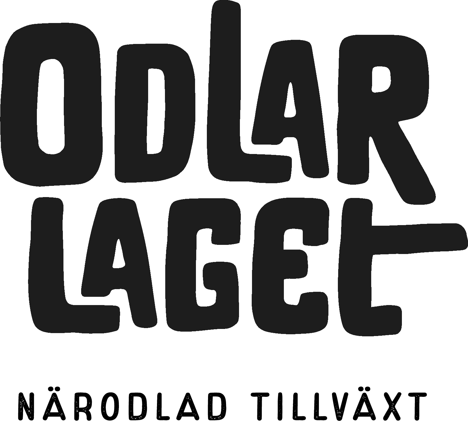 Texten säger "Odlär Lager" i stora svarta bokstäver på svart bakgrund.